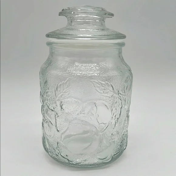 Libbey Orchard Clear Glass Embossed Country Fruit Vintage Canister Cookie Jar - Picture 1 of 11